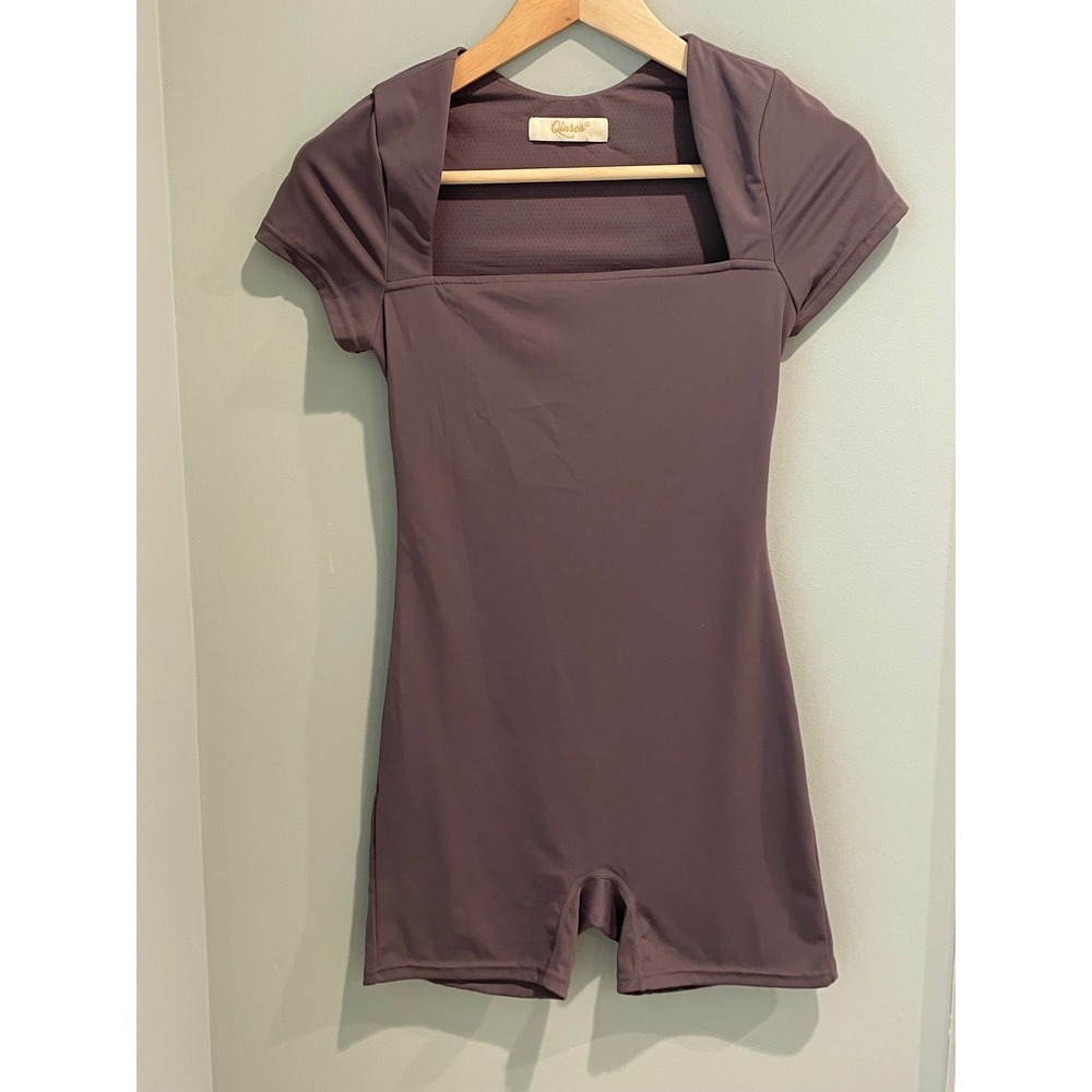 Qinsen Women's Square Neck Bodysuit Romper Activewear Jumpsuit